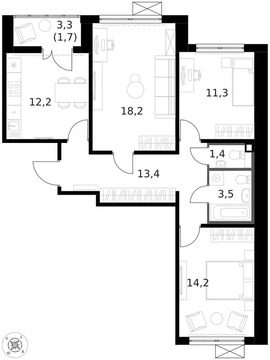 Продам 3-комн. квартиру 76.1 кв.м.