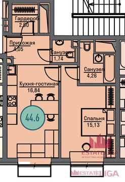 1-комнатная квартира, 45 кв.м., в ЖК "Метрополия"