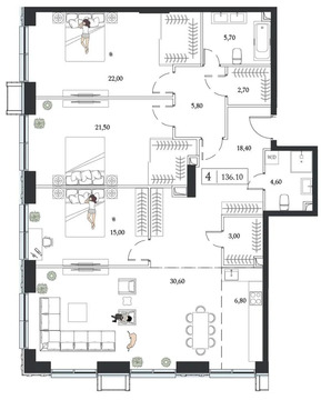 Продам 4-комн. квартиру 136.1 кв.м.