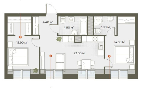 Продам 2-комн. квартиру 66.4 кв.м.