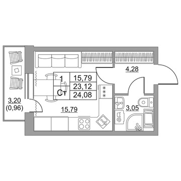 Продается студия 22.9 кв.м.