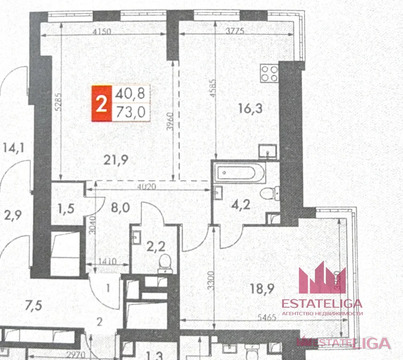 2-комнатная квартира, 73 кв.м.