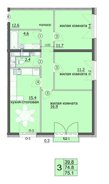 Продается квартира, 75.1 м
