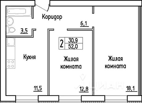 Двухкомнатная квартира кошелев проект 2 182 140 Руб., 2-к кв. Самарская область, Волжский район, Стройкерамика пгт ул.
