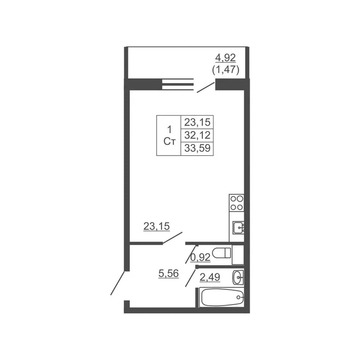 Продается студия 33.59 кв.м.