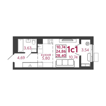 Продается квартира, 28.4 м