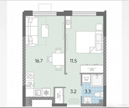 1-комнатная квартира, 35 кв.м., в ЖК "ЛУЧИ"