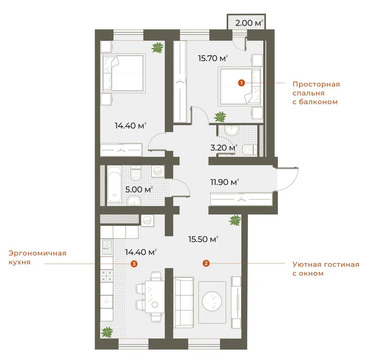 Продам 2-комн. квартиру 80.1 кв.м.