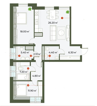 Продам 2-комн. квартиру 87.9 кв.м.