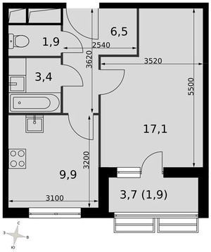 Продам 1-комн. квартиру 40.7 кв.м.