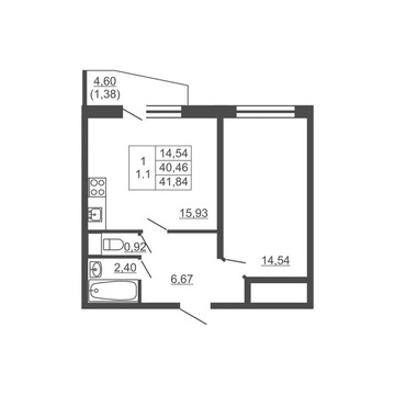 Продам 1-комн. квартиру 41.84 кв.м.