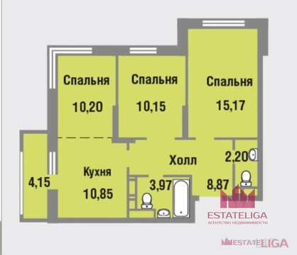 3-комнатная квартира, 67 кв.м., в ЖК "Татьянин Парк"