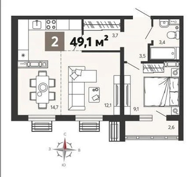 Продается квартира, 49.1 м