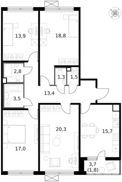 Продам 4-комн. квартиру 110.1 кв.м.