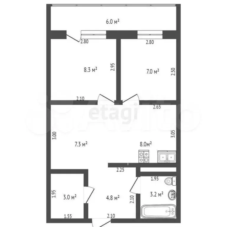 2-к. квартира, 42,6 м, 5/22 эт. - Фото 0