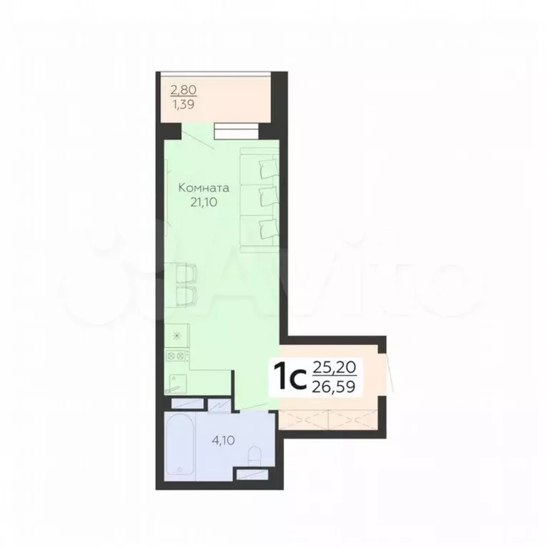 Квартира-студия, 26,6 м, 7/18 эт. - Фото 0