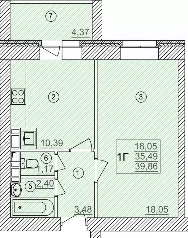 1-к кв. Московская область, Павловский Посад Южная ул, 7 (39.86 м) - Фото 0