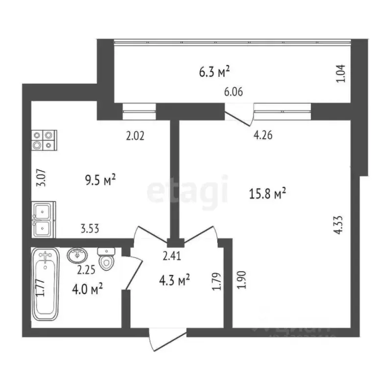 1-к кв. Тюменская область, Тюмень ул. Щербакова, 150к2 (34.0 м) - Фото 2