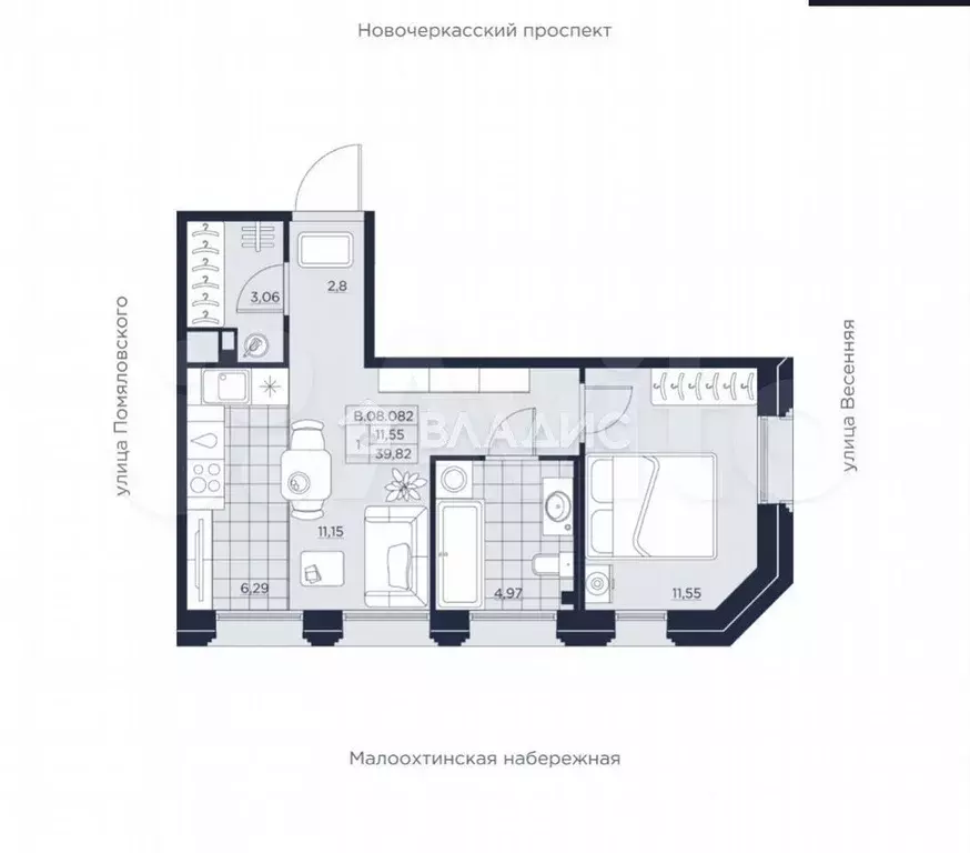 1-к. квартира, 39,8 м, 7/9 эт. - Фото 0