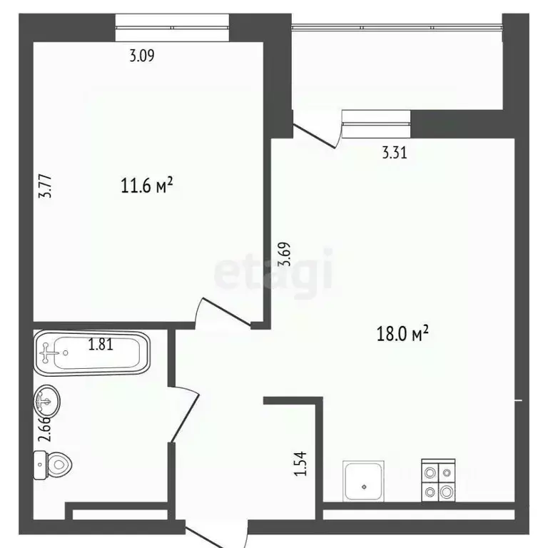 1-к кв. Тюменская область, Тюмень ул. Николая Глебова, 3 (36.2 м) - Фото 2