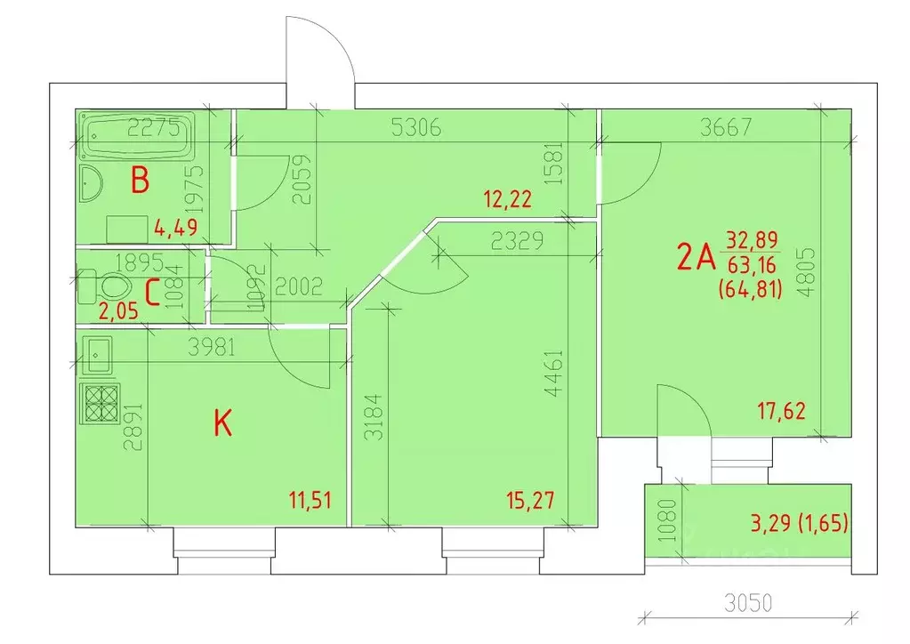 2-к кв. Вологодская область, Череповец 109-й мкр,  (64.81 м) - Фото 1