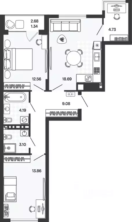 2-к кв. Калининградская область, Гурьевский муниципальный округ, пос. ... - Фото 1