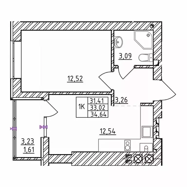 1-к кв. Калининградская область, Зеленоградск  (34.64 м) - Фото 0
