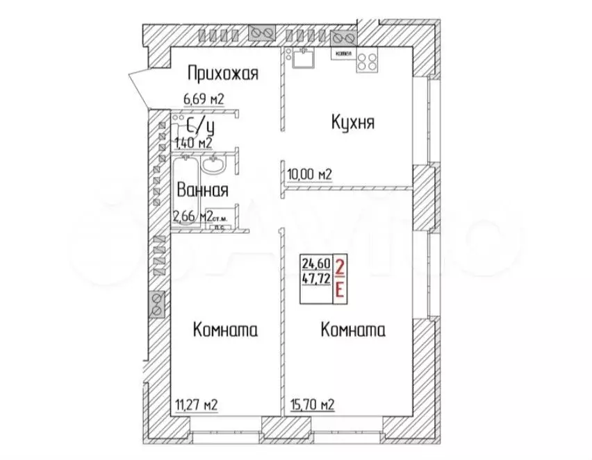 2-к. квартира, 47,7 м, 1/4 эт. - Фото 1