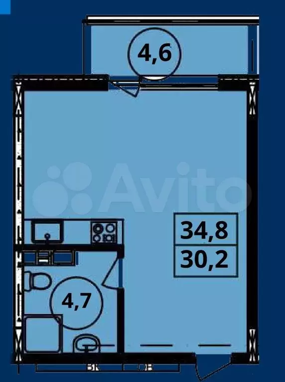 Апартаменты-студия, 34,8 м, 4/7 эт. - Фото 1