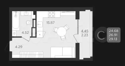 Квартира-студия, 26,9 м, 5/9 эт. - Фото 1