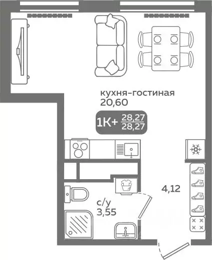 Студия Тюменская область, Тюмень ул. Заполярная, 9/2 (28.27 м) - Фото 0
