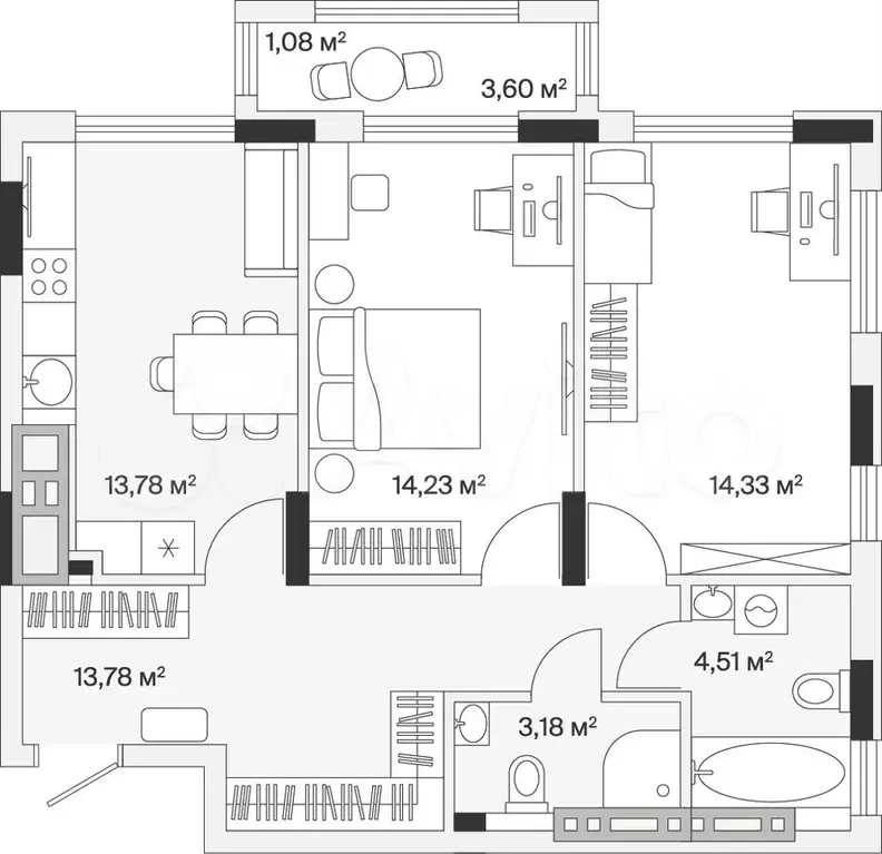 2-к. квартира, 64,9 м, 5/7 эт. - Фото 1