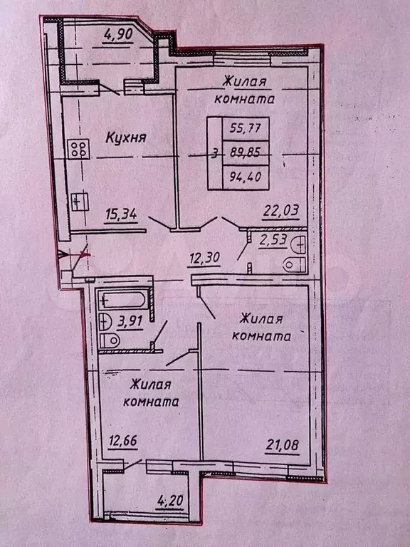 3-к. квартира, 95 м, 4/5 эт. - Фото 0