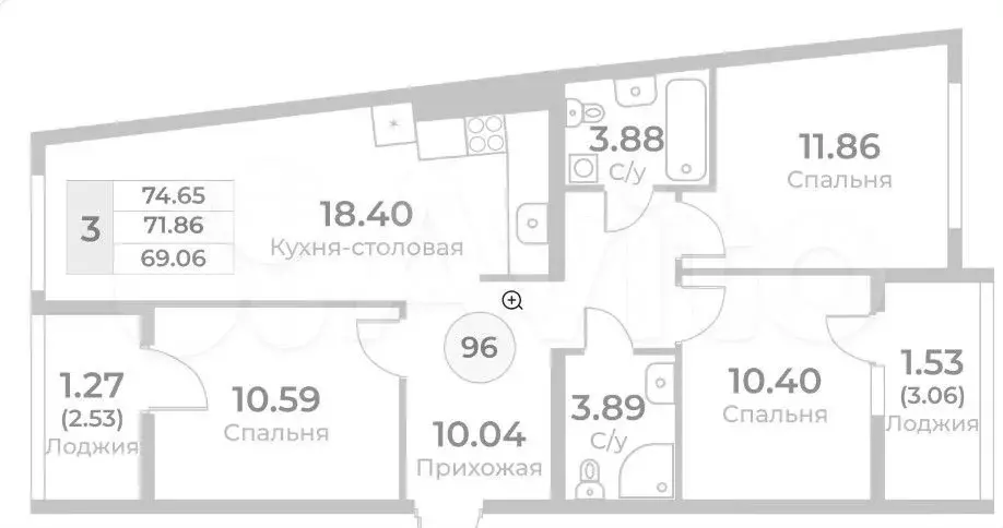 3-к. квартира, 71,9 м, 6/10 эт. - Фото 1