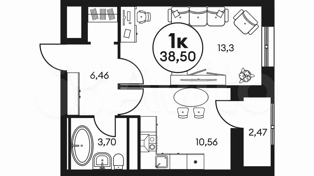 1-к. квартира, 38,5 м, 6/25 эт. - Фото 0