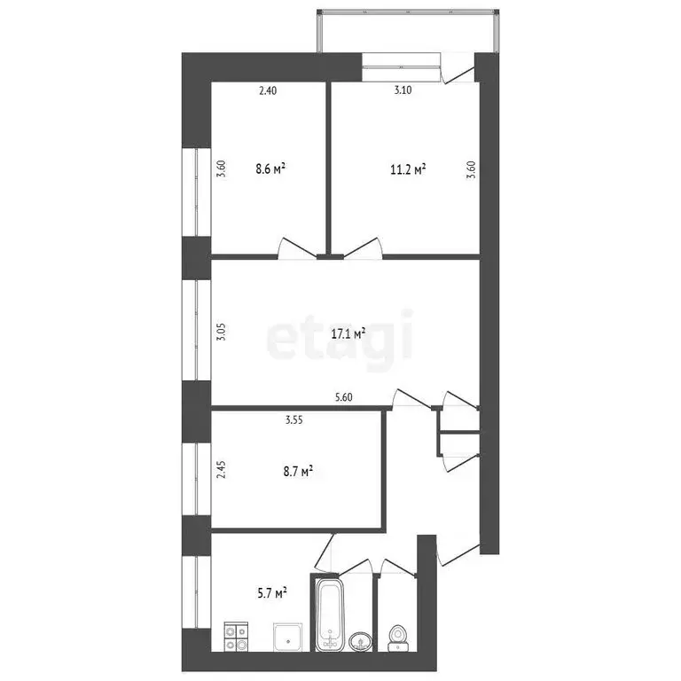 4-комнатная квартира: Орёл, Васильевская улица, 119 (61.2 м) - Фото 1
