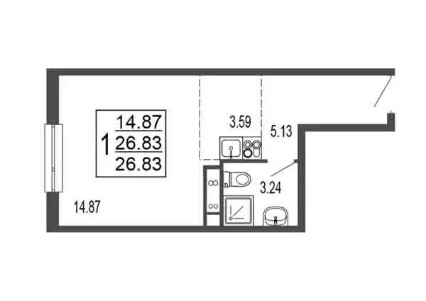 Квартира-студия: Лыткарино, 6-й микрорайон, 15Д (26.83 м) - Фото 1