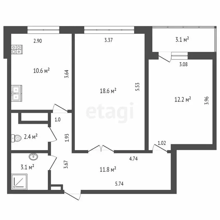 2-комнатная квартира: Тюмень, улица Домостроителей, 4 (52.4 м) - Фото 0