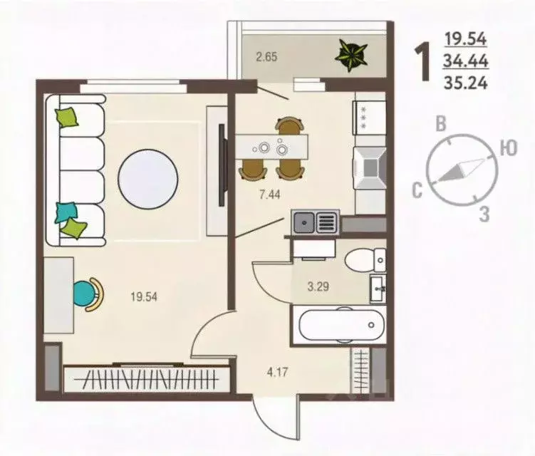 1-к кв. Курская область, Курск ул. Энгельса, 115/5 (35.24 м) - Фото 1