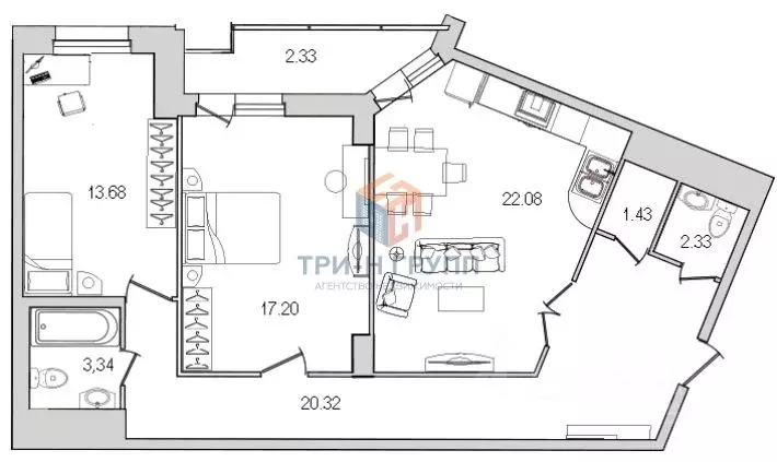 3-к кв. Санкт-Петербург ул. Руднева, 18 (83.5 м) - Фото 2