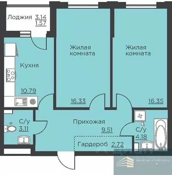 2-к кв. Воронежская область, Воронеж ул. Ломоносова, 116Б (64.6 м) - Фото 0