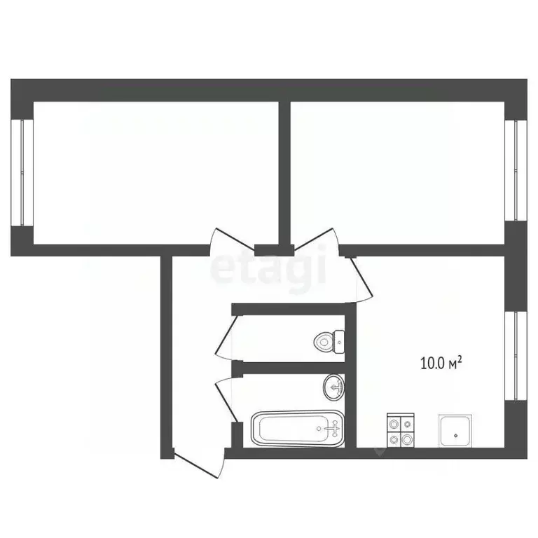 2-к кв. Свердловская область, Тугулым пгт ул. Ленина, 1Б (44.3 м) - Фото 1