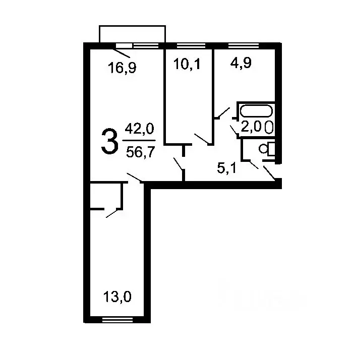 3-к кв. Москва ул. Генерала Рычагова, 6 (55.0 м) - Фото 1