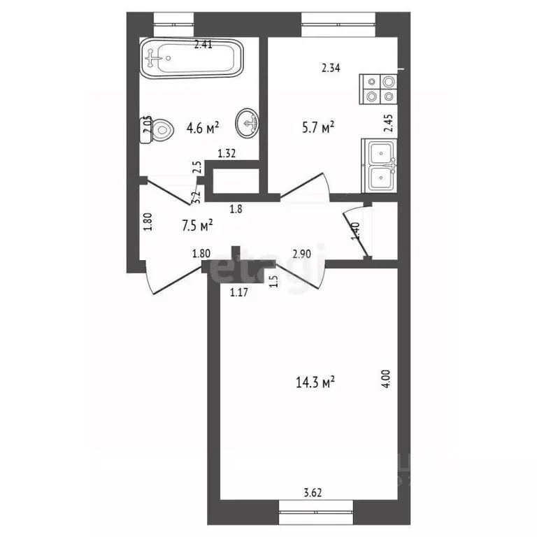 1-к кв. Калининградская область, Калининград Земельная ул., 11 (32.1 ... - Фото 2