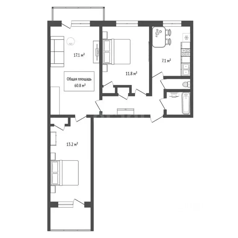 3-к кв. Новосибирская область, Новосибирск ул. Забалуева, 78 (60.8 м) - Фото 1