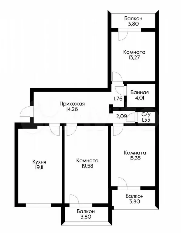 3-к. квартира, 91 м, 10/16 эт. - Фото 0