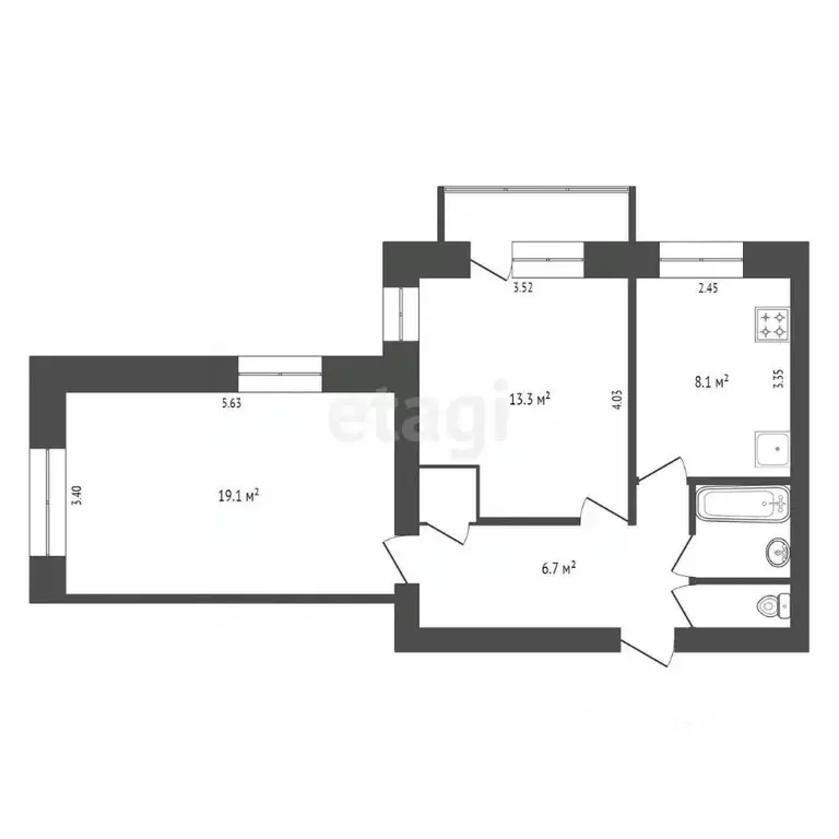 2-к кв. Омская область, Омск ул. Серова, 26 (51.2 м) - Фото 1