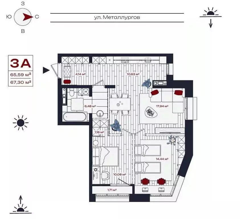 3-к кв. Иркутская область, Братск ул. Металлургов, 10 (67.3 м) - Фото 0