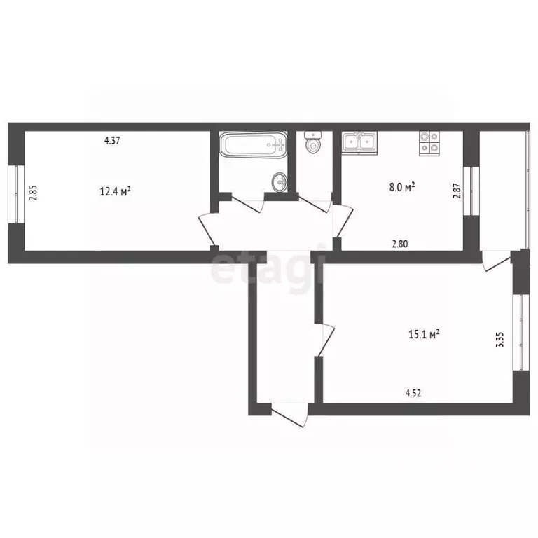 2-к кв. Челябинская область, Челябинск ул. Марченко, 7А (47.1 м) - Фото 2