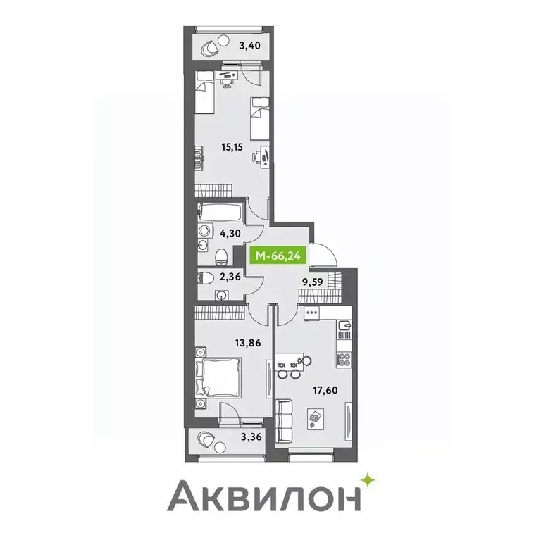 3-к кв. Санкт-Петербург ул. Среднерогатская, 11к2 (67.4 м) - Фото 1